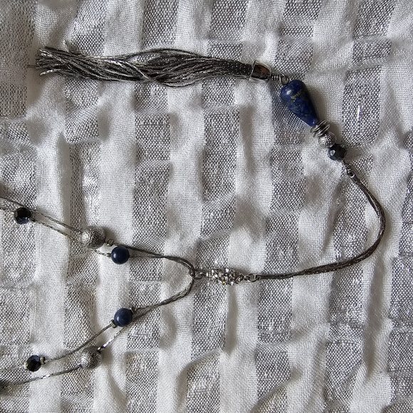 White House Black Market Silver Chain Necklace with Blue Pendant - Picture 3 of 7